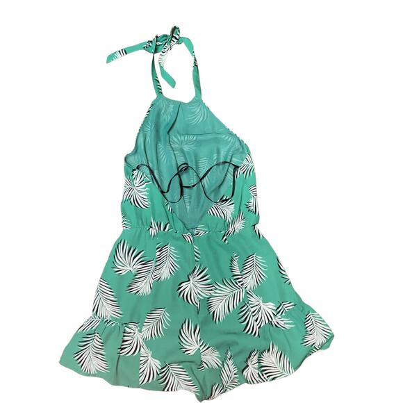 Forever 21 Green Tropical Hawaiian Halter Sleeveless Romper Women's Size Medium - Picture 5 of 7